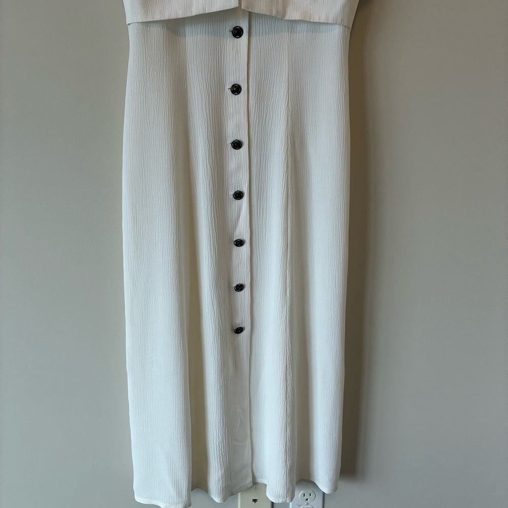 Linen blend Y2K white button down dress with faux cropped blazer 90s vintage - Picture 5 of 13